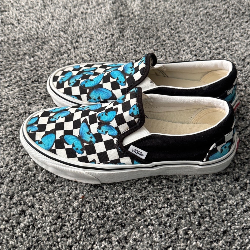 Vans Blue Butterfly Checker Slip-On Shoes - Picture 2 of 8